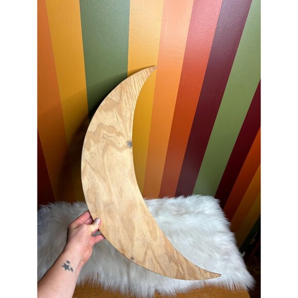 Vintage homemade wooden moon stairs wall hanging shelf - vintage cond. no hooks - Picture 4 of 6